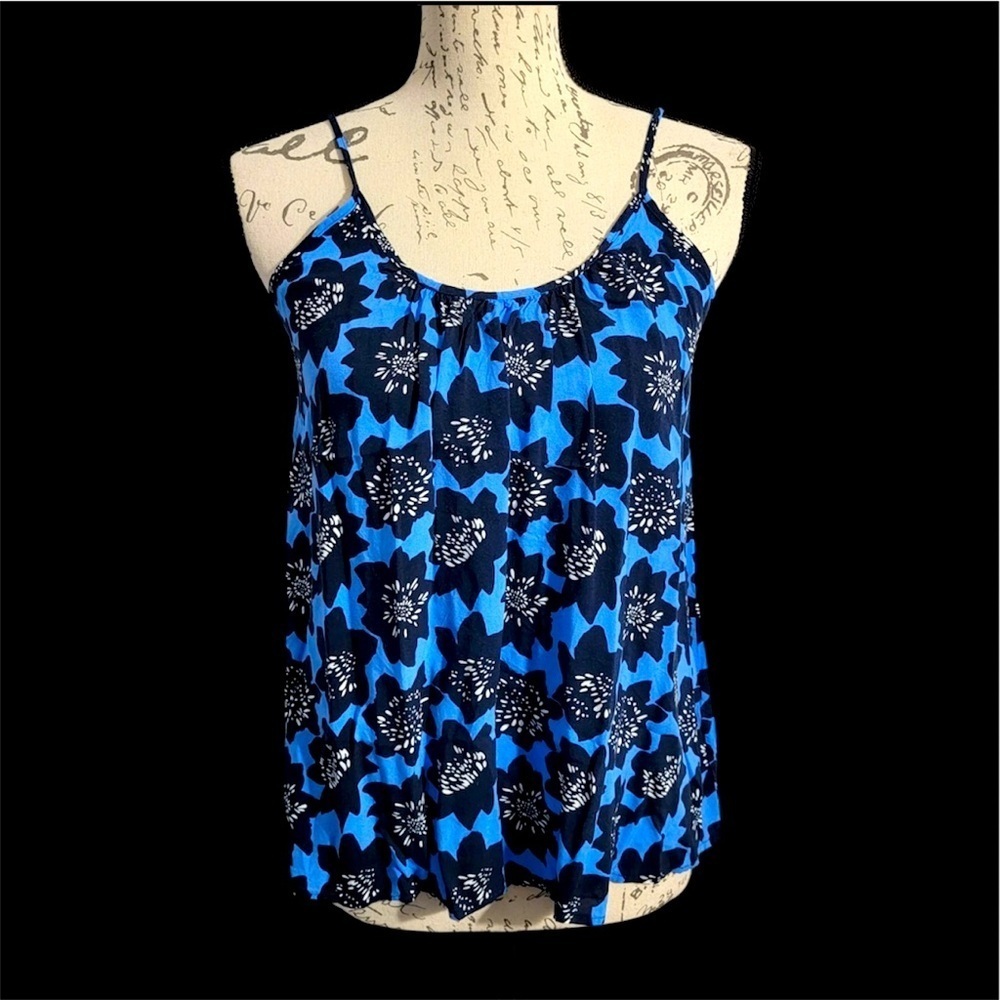 Gap- Floral Blue and Black Women's Spaghetti Strap Top. Size M